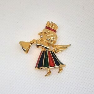 Vintage Christmas Angel Brooch Goldtone Festive  Holiday Pin Gift